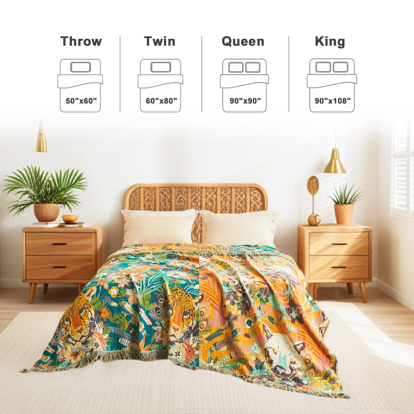 LUTBM Throw Blanket for Couch Sofa Soft Cotton Summer Blankets for Bedroom Living Room All Season Reversible Leopard Embroidery Reversible Breathable Throws Whimsical Home Decor 50"x60"