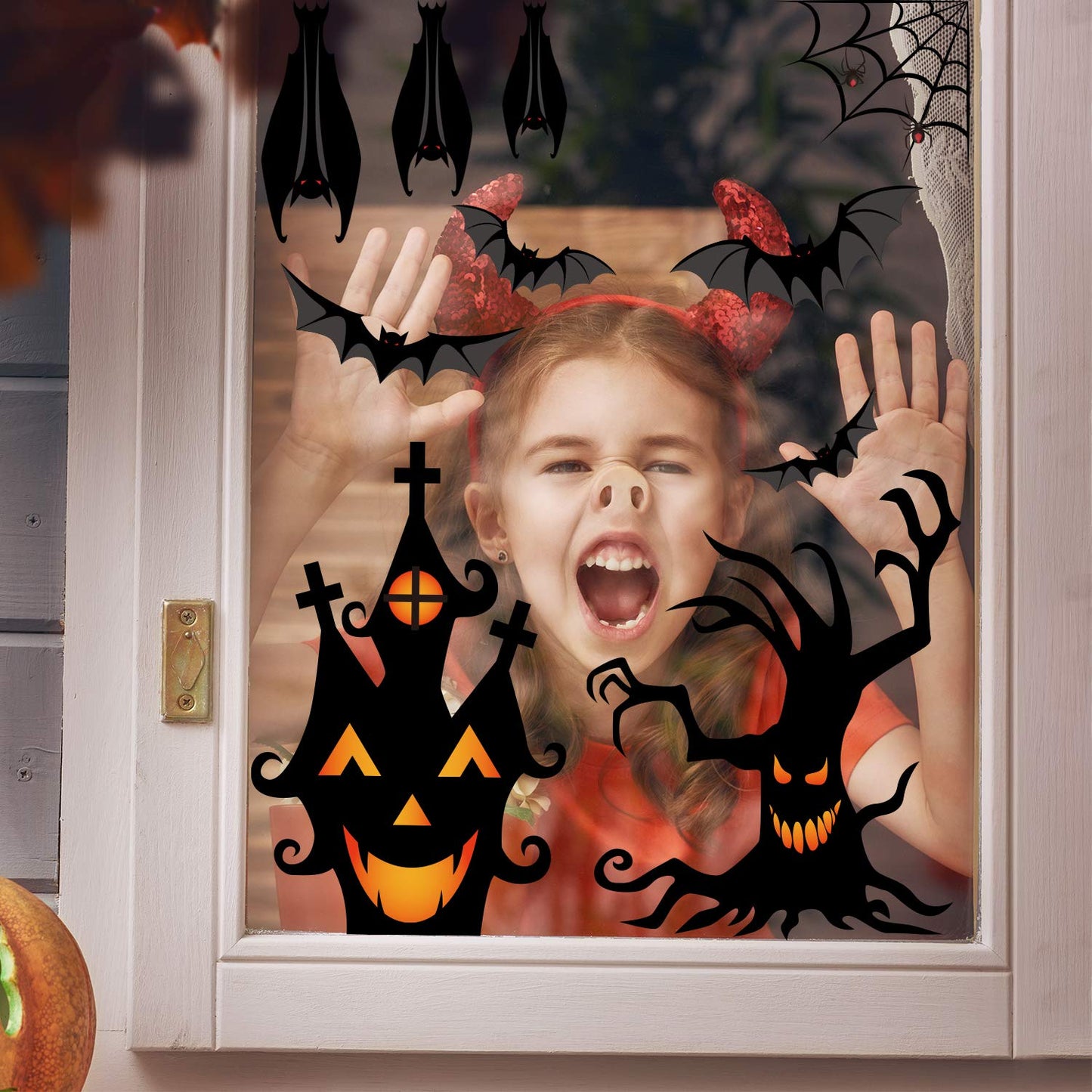 LOAVER 90 Pieces Halloween Window Clings Static Window Stickers with PVC Bats Spider Web Window Decals for Halloween Party Decoration Favors Supplies