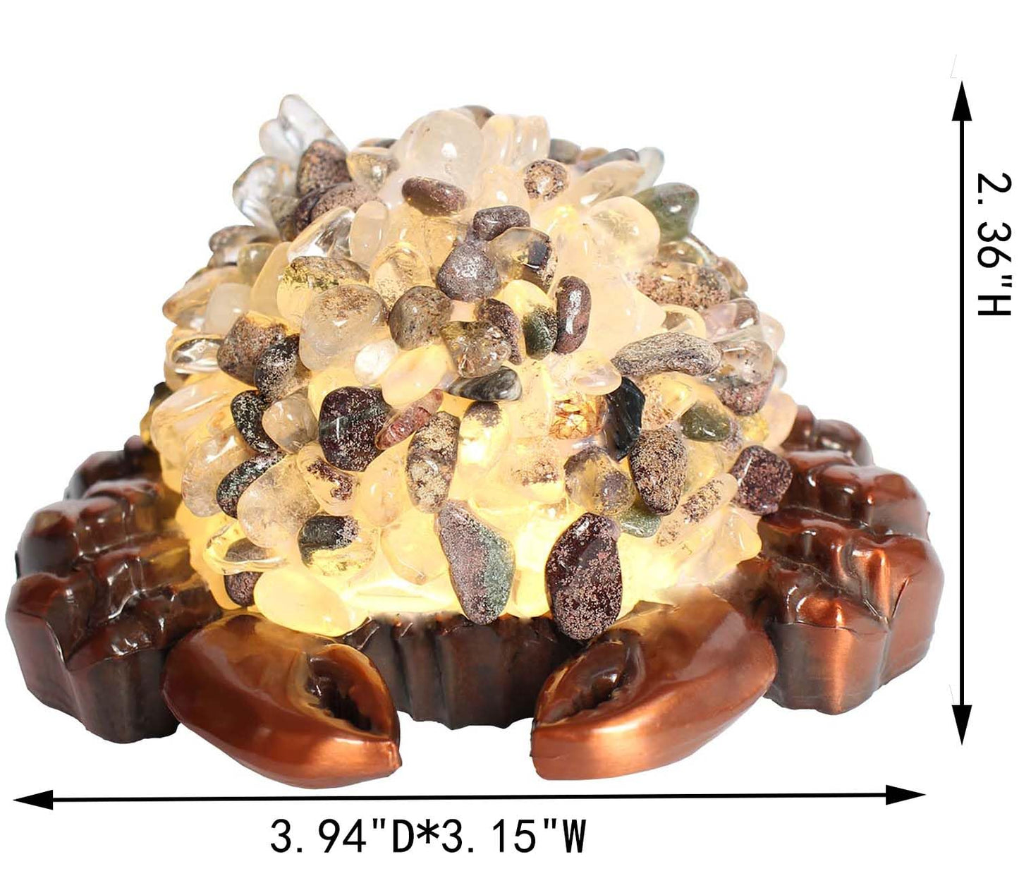Youhot Handcrafted Green Phantom Quartz Crystal Crab Table Lamp, USB Powered, 3 Light Modes, Bronze Shell Design, Healing Stone Decor for Home & Office