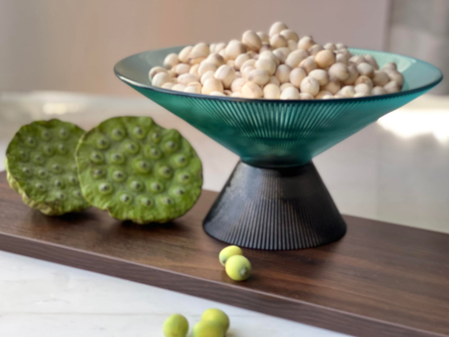Tapered Glass Decorative Bowl (Green), 9.8 Inches Handblown Glass Bowl with Modern Two-Tone Cone Shape,Decorative Fruit Bowl for Home Decor, Table Centerpiece, Kitchen Island, and Dining Decor