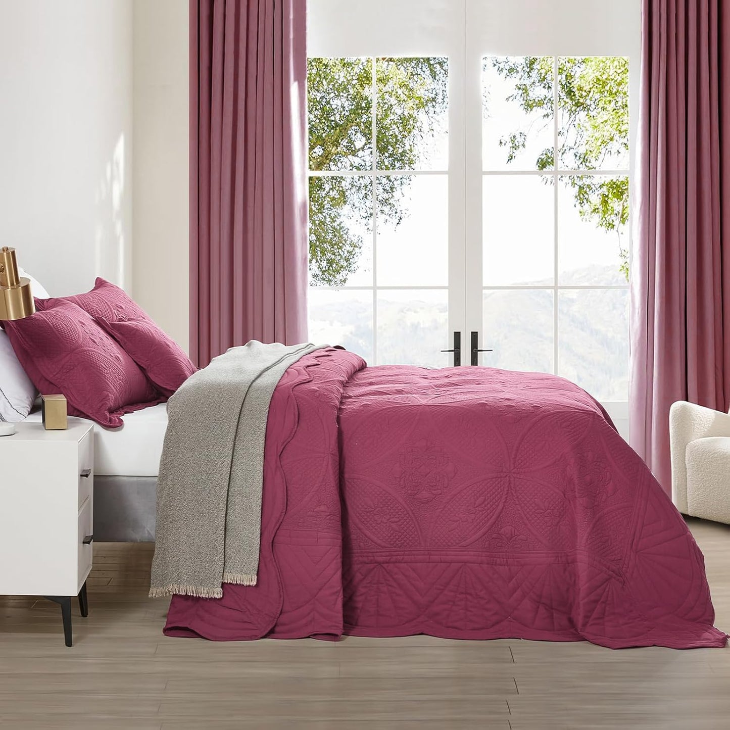 DaisyHuang Bedspread - Full Size Bedding Cover - Modern & Contemporary Coverlet Set, Real Stitching, Reversible, Lightweight, 5 Piece, Burgundy