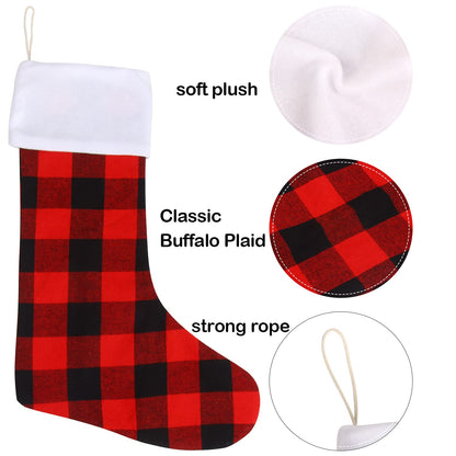 DIYASY Christmas Red Black Buffalo Plaid Stockings,6 Pack 18 Inches Large Plaid Stockings with Plush Cuff,Classic Christmas Stockings Decorations for Fireplace Hanging and Holiday Décor