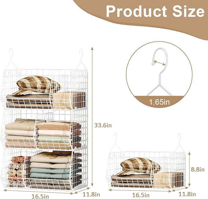 3 Tier Extra Large Closet Hanging Shelves
