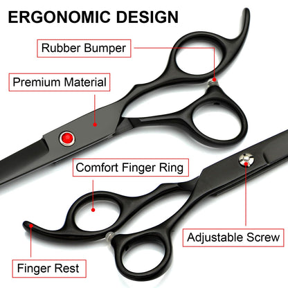 Professional Dog Grooming Scissors kit Black 5 in 1, Dog Shears for Grooming 6CR Premium Stainless Steel Grooming Scissors Kit for Dogs Cat Pet
