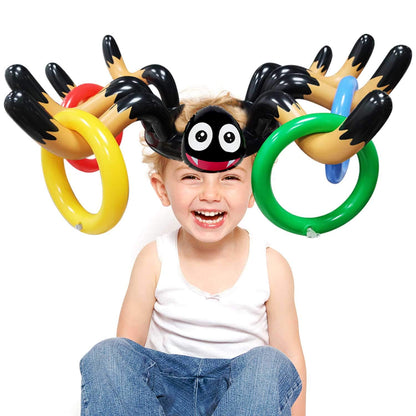 10 PCS Giant Halloween Ring Toss Games Inflatable Spider for Kids Adult Indoor Outdoor Carnival Family Party Games Spider Toys Halloween School Party Favors (2 Giant Spiders, 8 Rings)