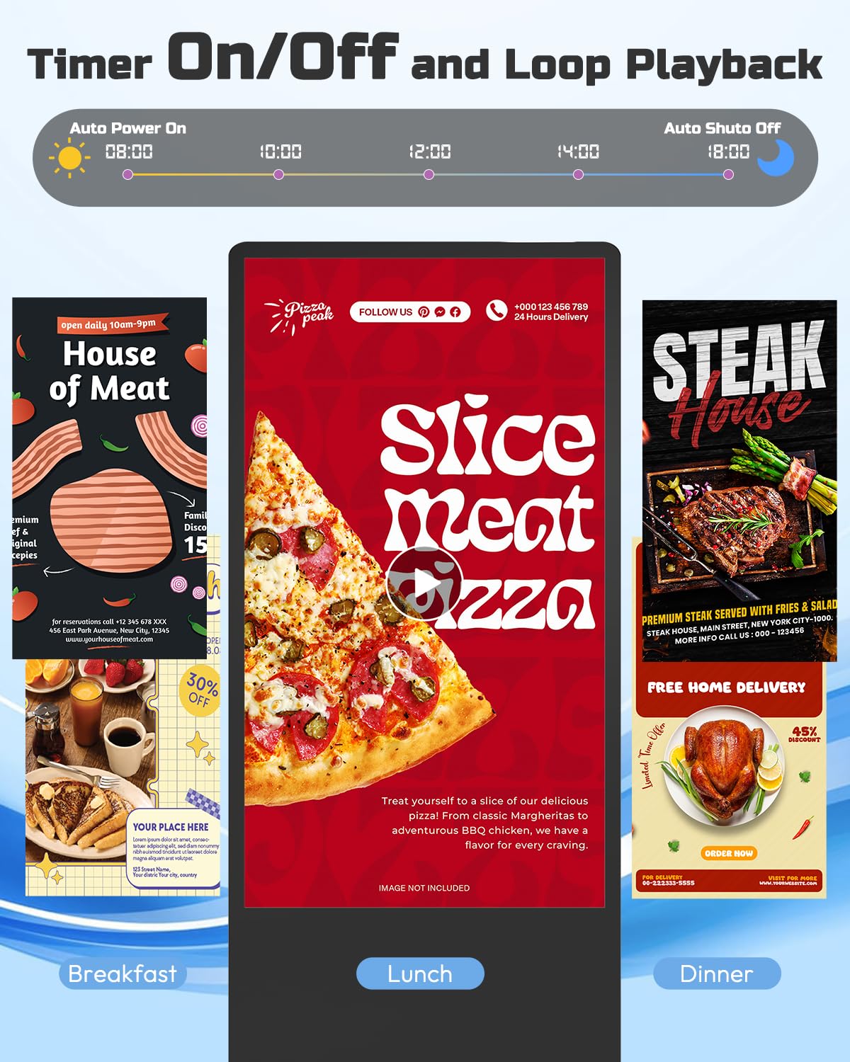 SIOXCFZ 55 inch Digital Signage Display, 4K 2160P LCD Screen Indoor Floor Standing Digital Kiosk, Auto Media Player Advertising Display Poster with Android OS Remote Control, HDMI/WiFi/USB