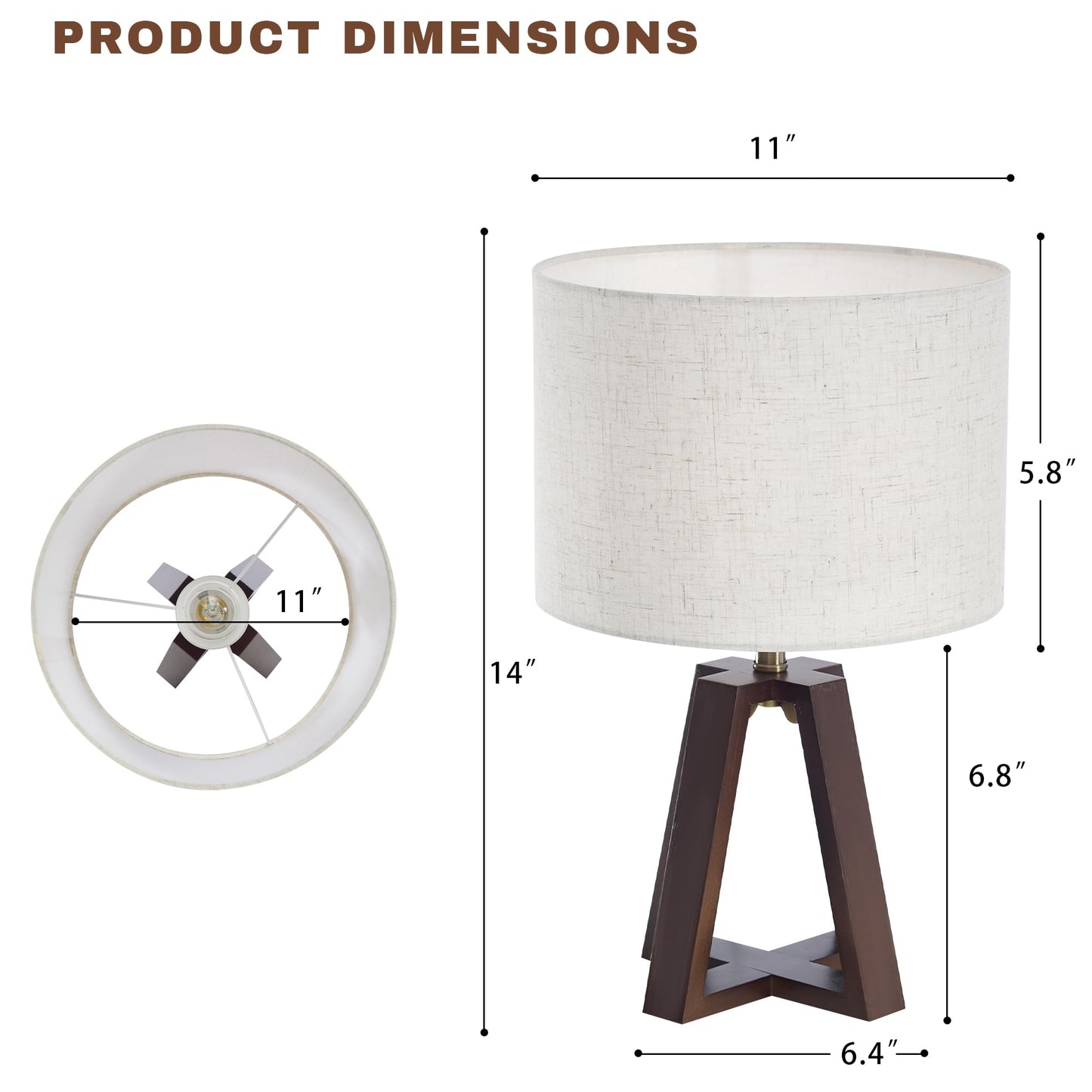 Booniture Cross-Base Table Lamp, Small Bamboo Bedside Lamp with Beige Linen Lampshade, Boho Modern Nightstand Lamp for Bedroom Living Room Office,E26 Socket (Walnut Color)