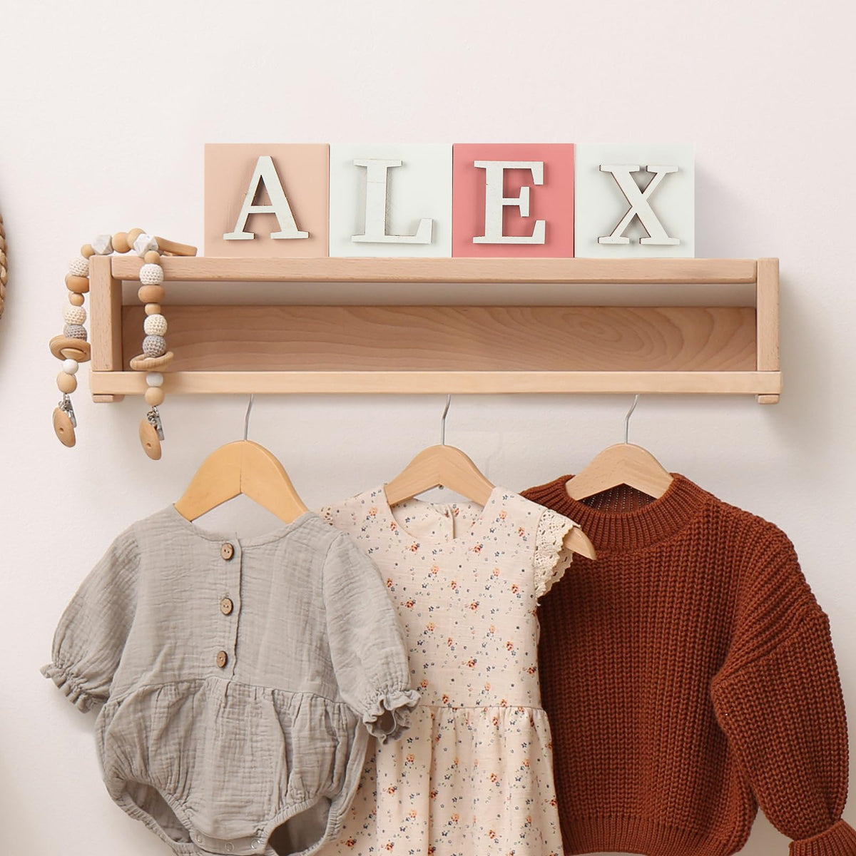 Kigley 8 Pcs Custom Wooden Name Sign 8 Letter Blocks and 78 Wooden Letter Name Wooden Cubes Wooden Blocks for Montessori Shower Name Alphabet Wood Signs(Pink)