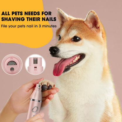 QREEYX Upgrade Dog Grooming Kit, Cordless Dog Paw Trimmer, 4 in 1 Low Noise Pets Hair Clipper Grooming Kit, 2-Speed Nail Grinder with Stainless Steel Blade for Small Pet with Thick Coats (Pink)