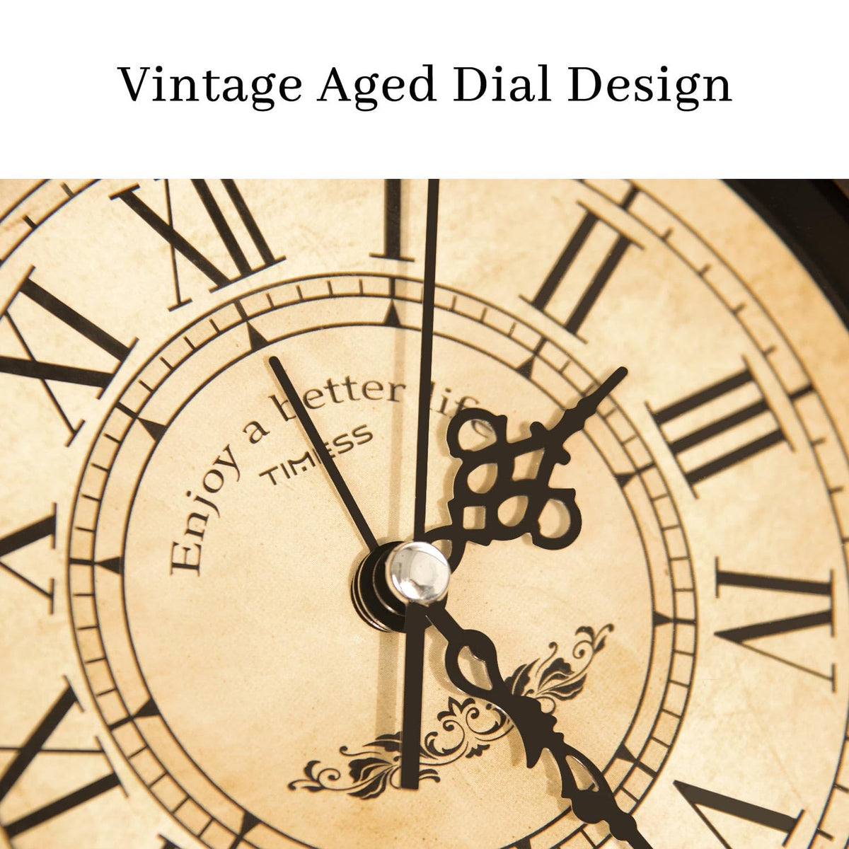 TIMESS Vintage Analog Alarm Clock, 4.3" Silent Non-Ticking Quartz Desk Clock with Roman Numerals, Battery Operated Table Clock for Bedroom, Living Room, Office, or Gift (White)
