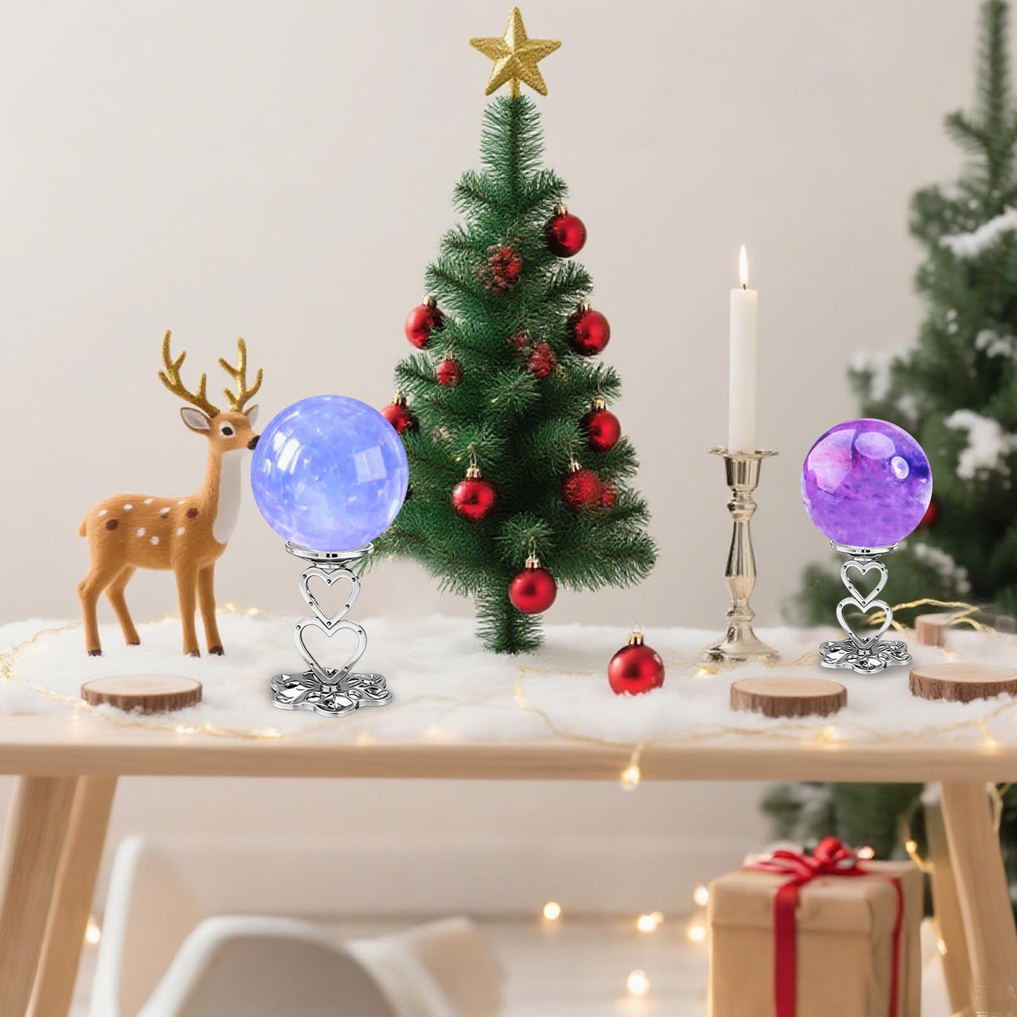 GeryVtee 4PCS Metal Crystal Ball Stand Sphere Display Stand Crystal Holder Balls Ornament Rack Holder Metal Base Heart Flower Shape (Silver)
