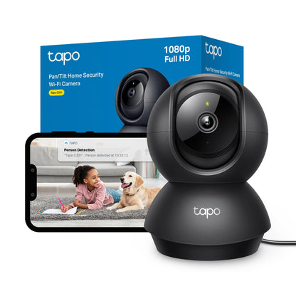 Tapo C201 Pan/Tilt Indoor Camera House Security Camera, WiFi Camera, No Monthly Fee, AI Detection, Dog Camera, Baby Camera Monitor, 1080p Full HD, 360° View, Night Vision, Works with Alexa & Google