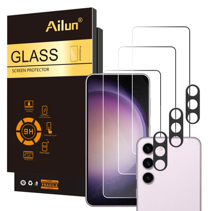 Ailun Screen Protector for Galaxy S22+/S22 Plus 5G 6.6 Inch Display 3Pack + 3Pack Camera Lens Tempered Glass Fingerprint Unlock 0.25mm Clear Anti-Scratch Case Friendly [Not For S22 Ultra]