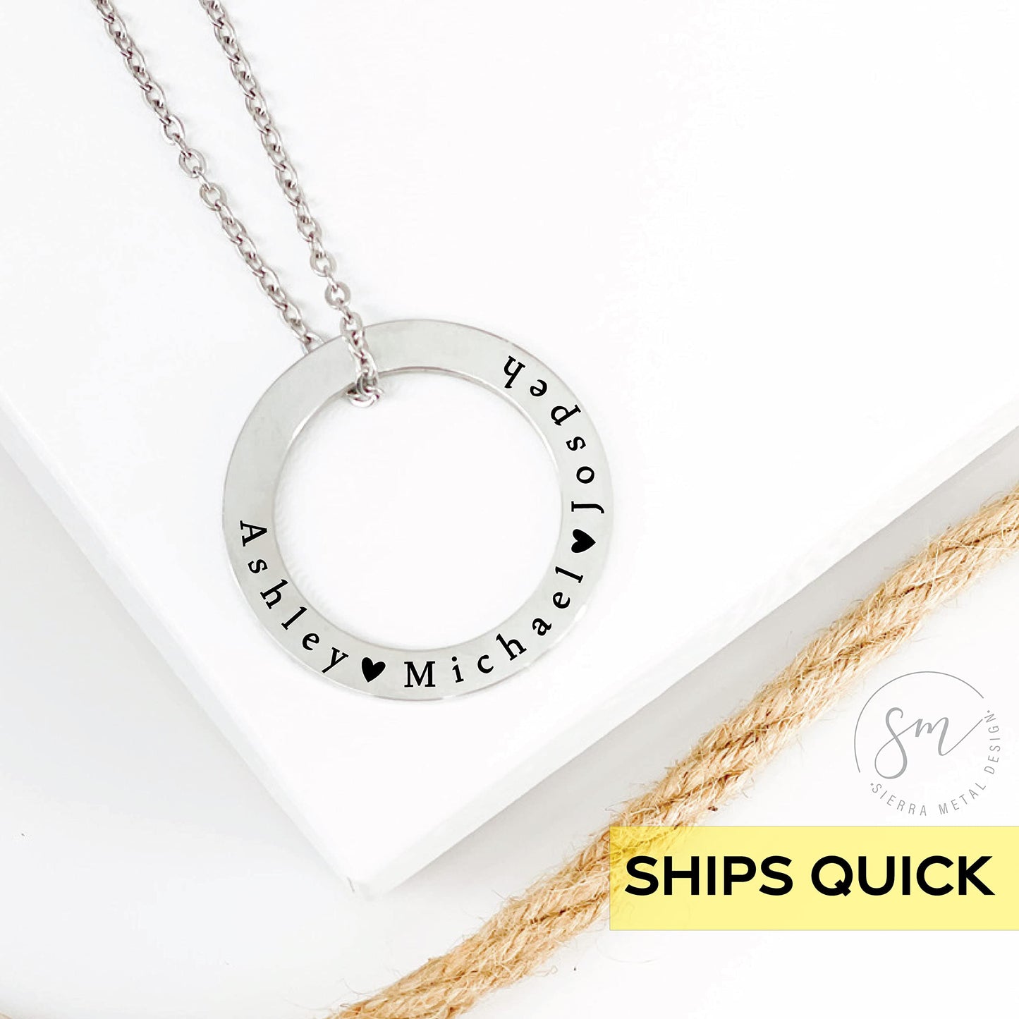 Jenna Rose Ring Necklace Personalized Necklace Washer Necklace Mom Gift Mother's Day Gift Personalized Names Kid Name Gift for Her Ring Necklace Personalized Jewelry Jenna Necklace JENNA-RING