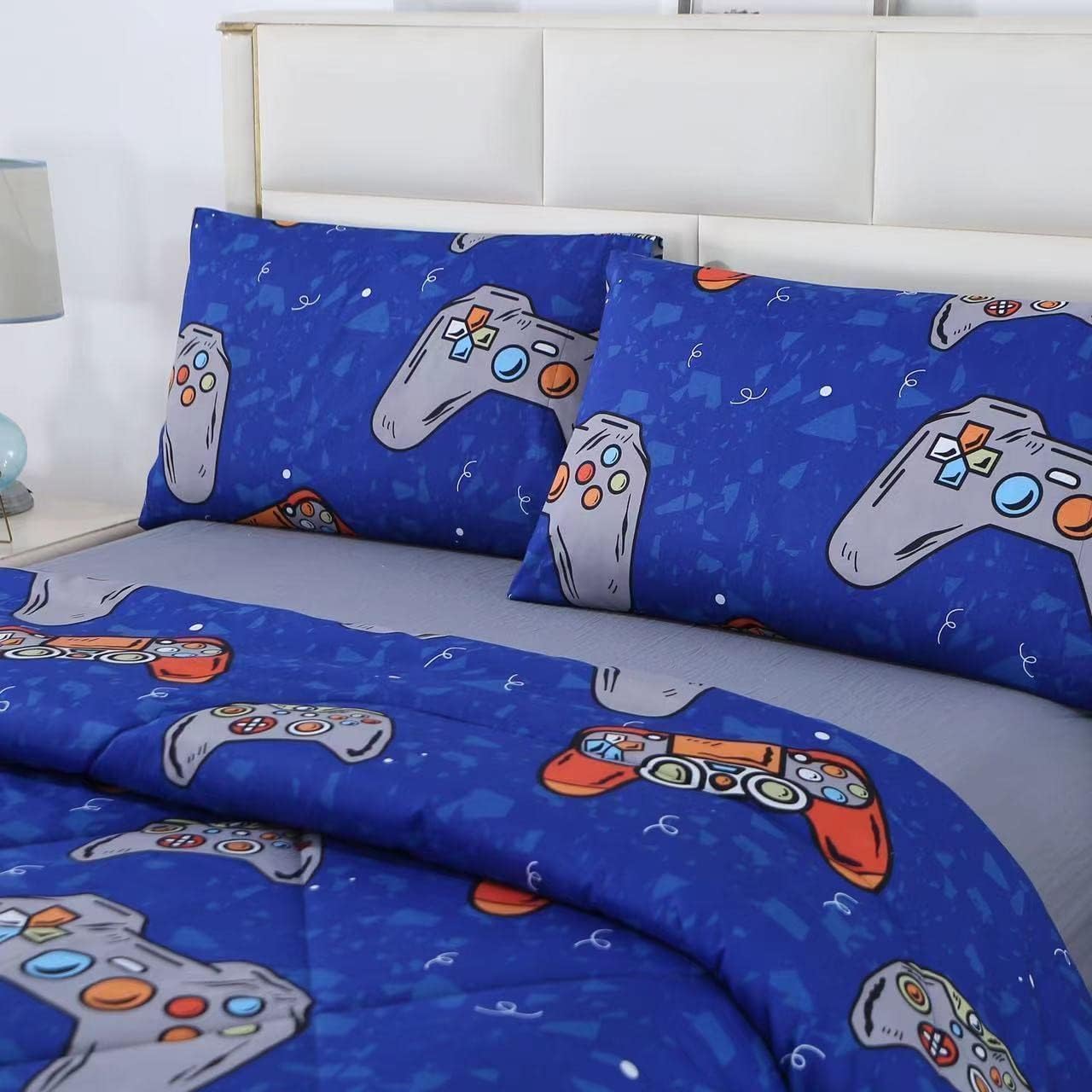 SDIII 3PCS Blue Gaming Comforter Set Twin, Soft Microfiber Lightweight Gamer Comforter Sets for Boys Girls Kids Teens, Video Game Bedding Quilt Twin