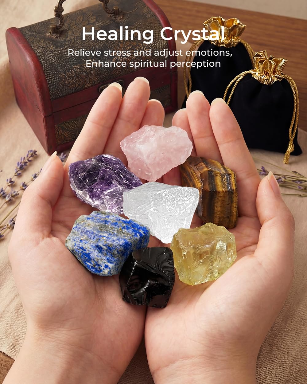 Crystals and Healing Stones - Thumb Worry Stones for Stress Relief Gifts - 7 Chakra Crystal Stones Set, Real Natural Raw Reiki Positive Energy for Meditation, Birthday Crystal Gifts Set for Women