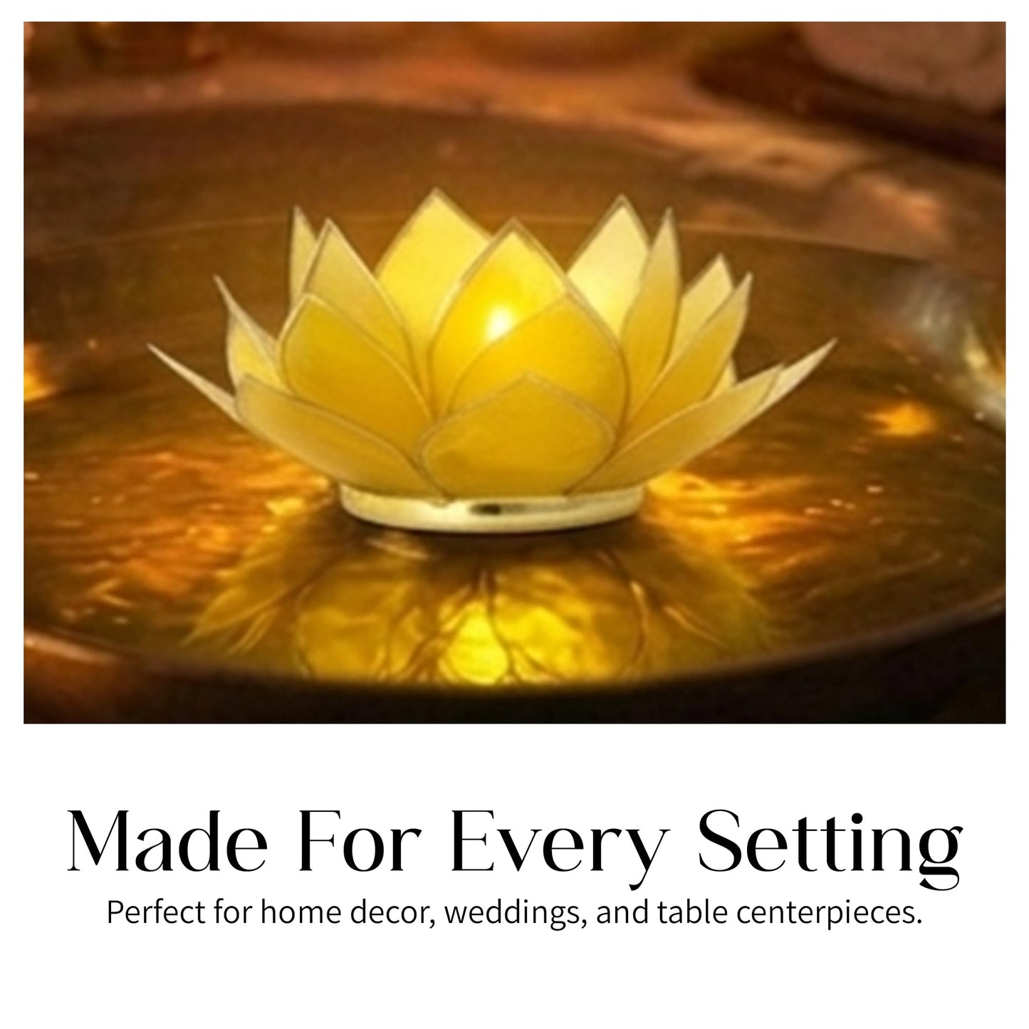 Om Gallery Gemstone Lotus Tealight Holder - Handcrafted Capiz Shell Design for Soft Glow, Elegant Home & Table Decor, Wedding Centerpieces, Votive Candle Styling, and Thoughtful Gifting - Citrine