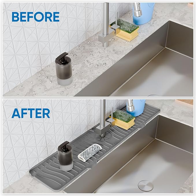 24 Inch Longer Faucet Mat for Kitchen Sink, Silicone Sink Faucet Mat Splash