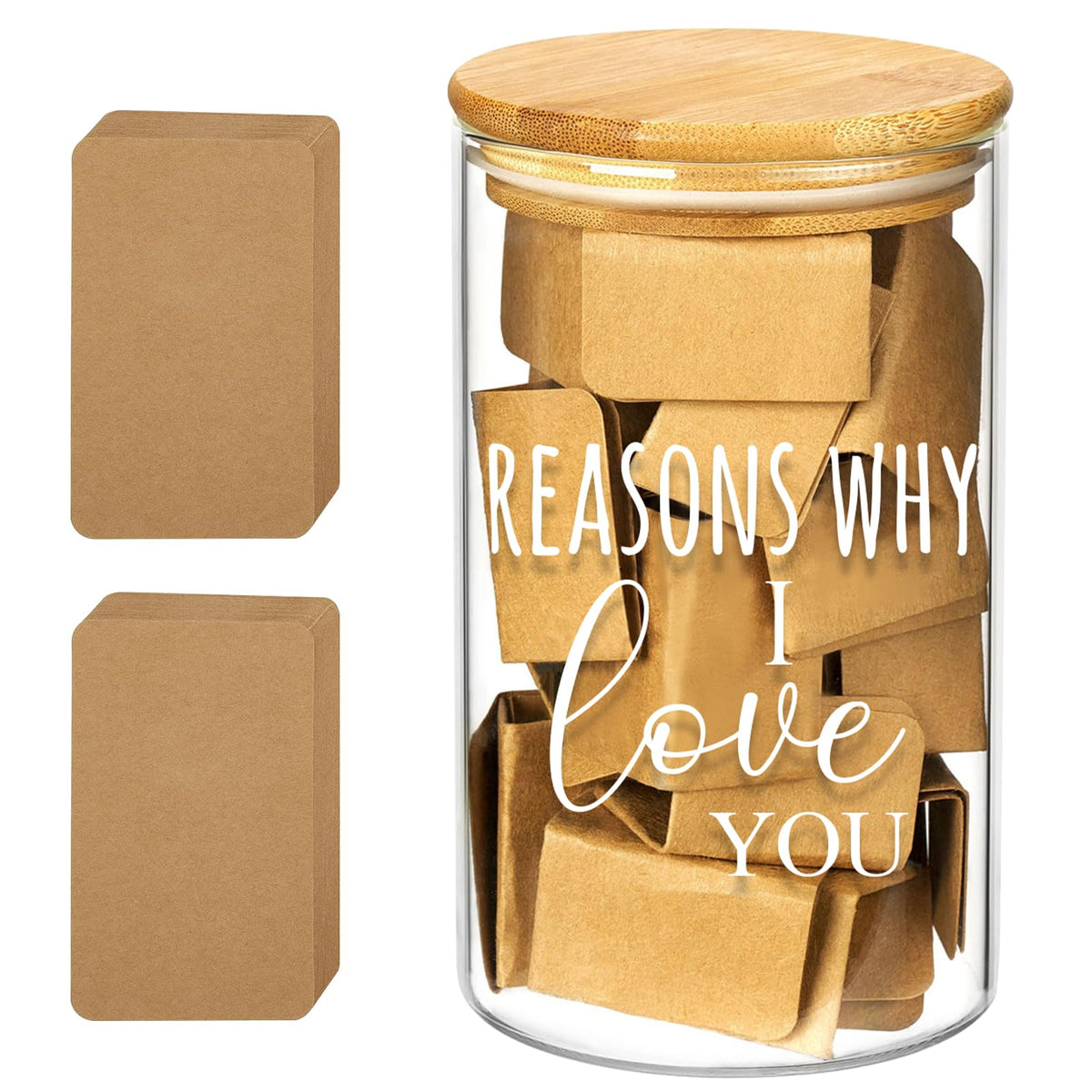 LAIAME Reasons Why I Love You Jar with 100 Note Cards,Birthday Gift Long Distance Relationship Gift for Boyfriend Girlfriend Him Her,Gratitude Jar for Mom Dad, Valentines Day Gifts for Wife Husband