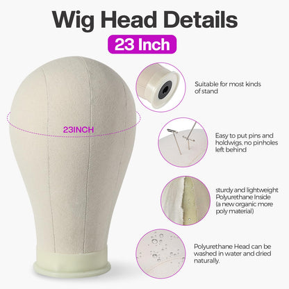 Neverland Beauty & Health 23 Inch Wig Head Stand Tripod, with Canvas Mannequin Heads for Wigs, Manikin Canvas Head Block Set for Making Display with T Pins Set Bristle Brush