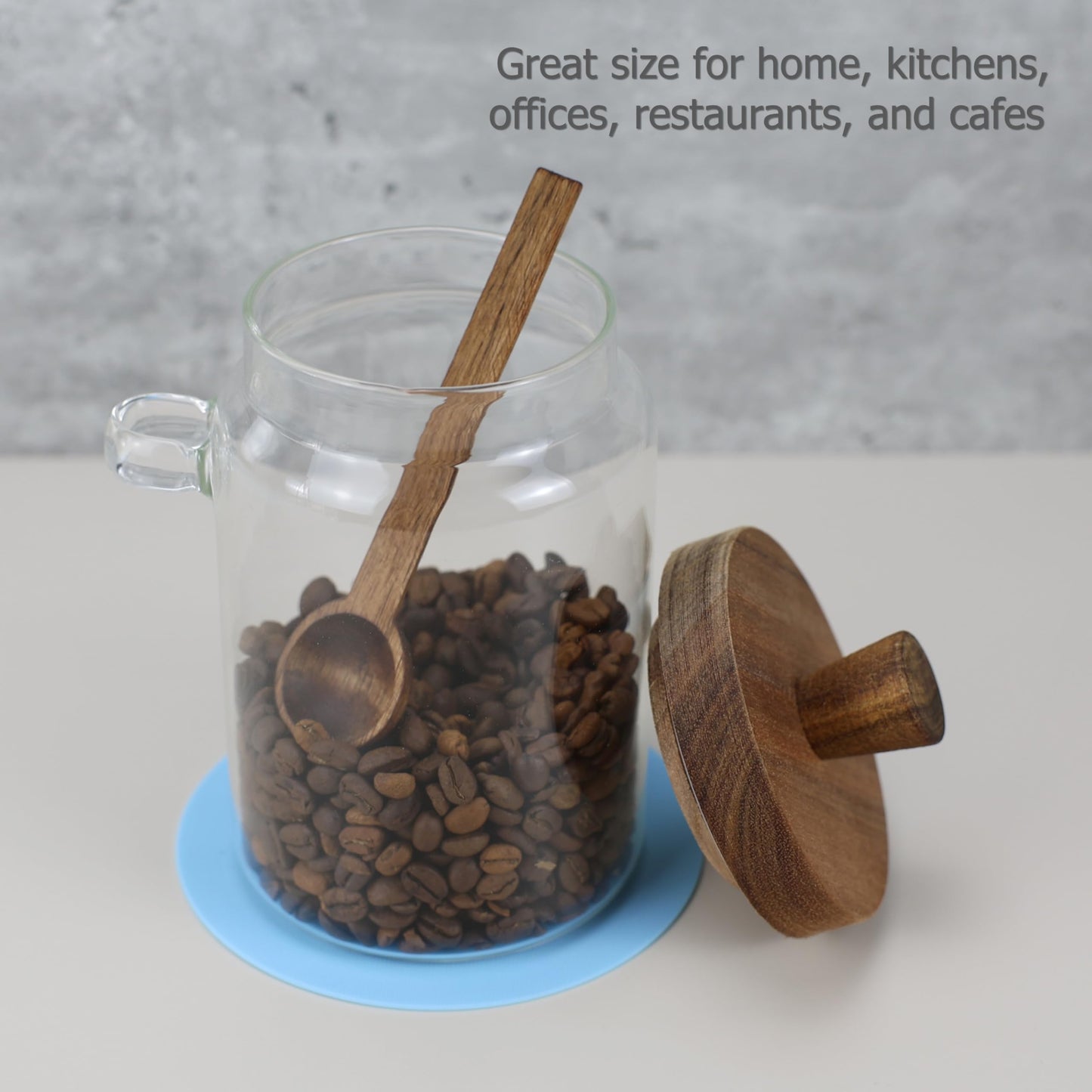 EIKS Glass Jars with Wooden Lids and Scoop, Airtight Food Storage Containers for Sugar Coffee Bean Candy Spice Bath Salt (26oz)