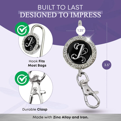 Women’s Bag Charm Key Finder, Car Keychain Hook, Cute Purse Organizer & Tote Bag Accessories, Gifts for Mom - Monogram J