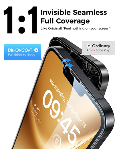 DIMONCOAT 4-PACK TOP 9H+ Glass for iPhone 15 Pro Privacy Screen Protector [Auto Alignment Kit] [10X Military Protection] UNBREAK Tempered Glass Film for iPhone 15 Pro 6.1 inch [Case Friendly]