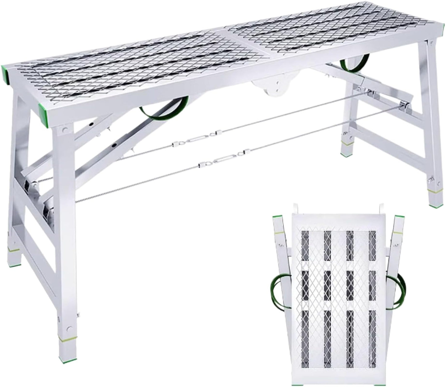 Modivira Folding Scaffolding with Adjustable Heights Heavy Duty Portable Steel Ladder with Non-Slip Feet for roof Cleaning Paint Home Improvement (A,78.74" * 11.81")