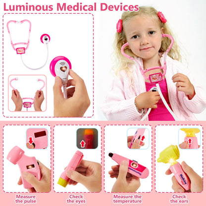 HERSITY Kids Doctors Kit Toy Medical Playset Nurses Costume Role Play Dentist Set with Carry Case Gifts for 3 4 5 6 Years Old Girls