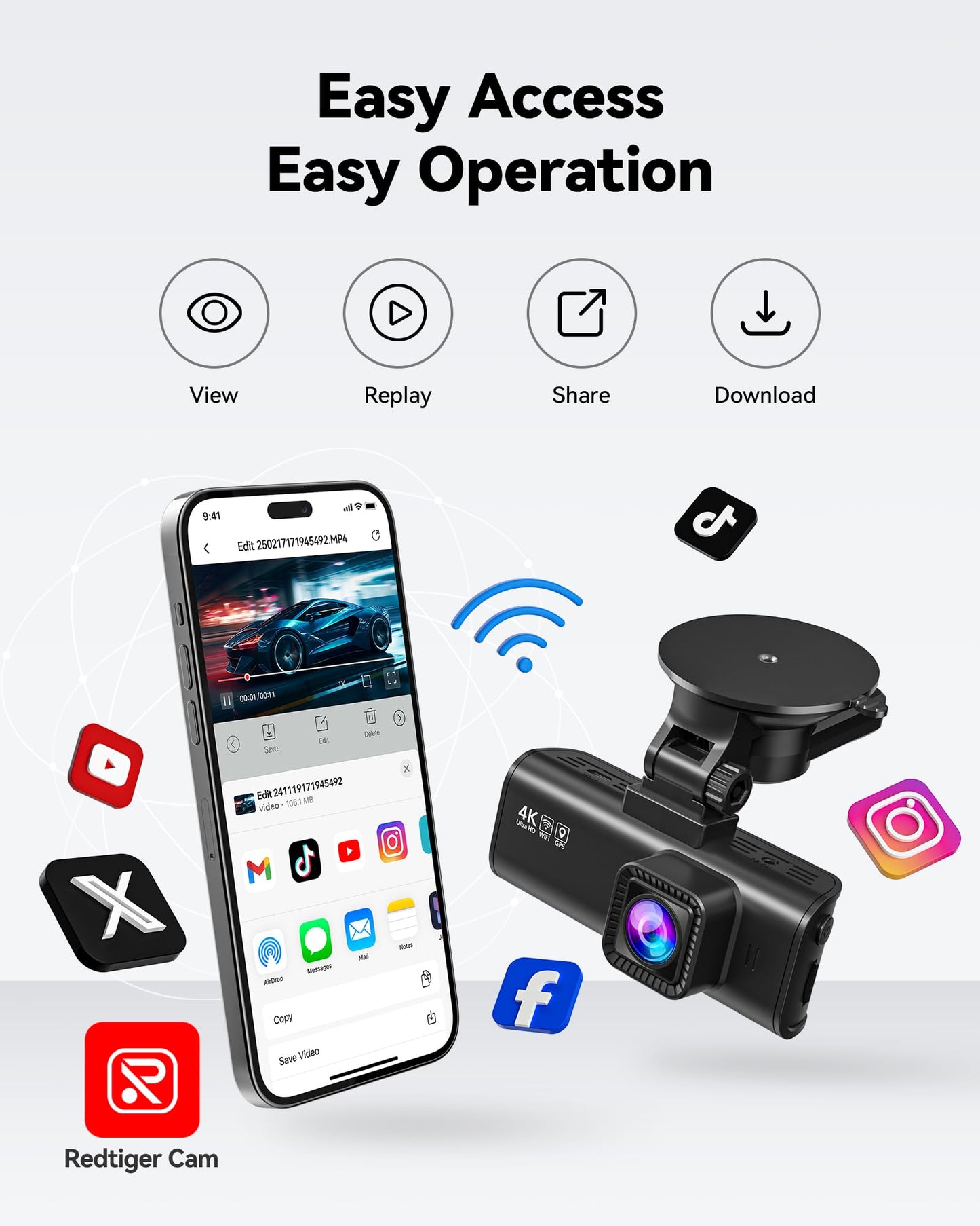 REDTIGER Dash Cam Front Rear, 4K/2.5K Full HD Dash Camera for Cars, Included 32GB Card, Built-in Wi-Fi GPS, 3.18” IPS Screen, Night Vision, 170°Wide Angle, WDR, 24H Parking Mode(F7NP)