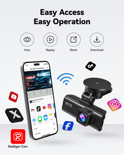 REDTIGER Dash Cam Front Rear, 4K/2.5K Full HD Dash Camera for Cars, Included 32GB Card, Built-in Wi-Fi GPS, 3.18” IPS Screen, Night Vision, 170°Wide Angle, WDR, 24H Parking Mode(F7NP)