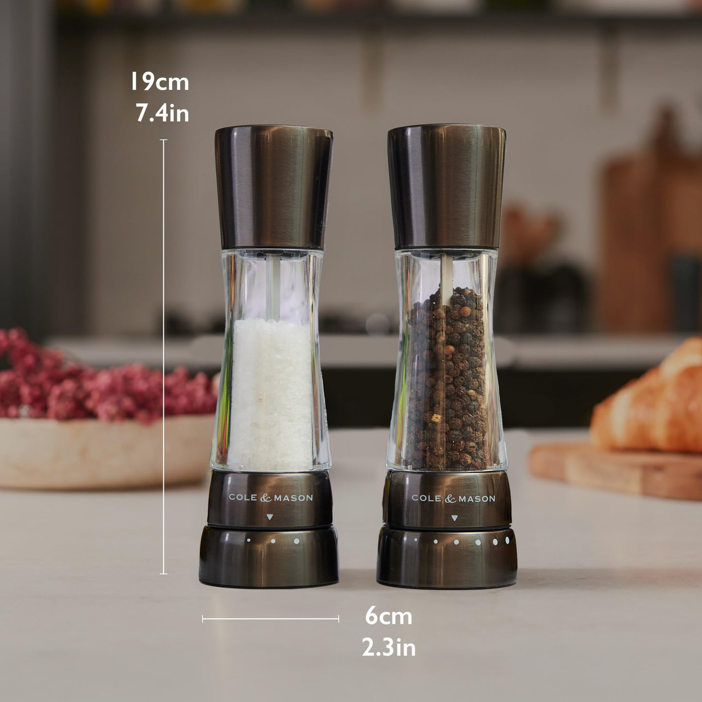 Cole & Mason Derwent Salt and Pepper Grinder Set - Refillable Salt & Pepper Grinder Set with Gourmet Precision Mechanisms - Kitchen Accessories for Cooking - Gift Set, Iron Grey