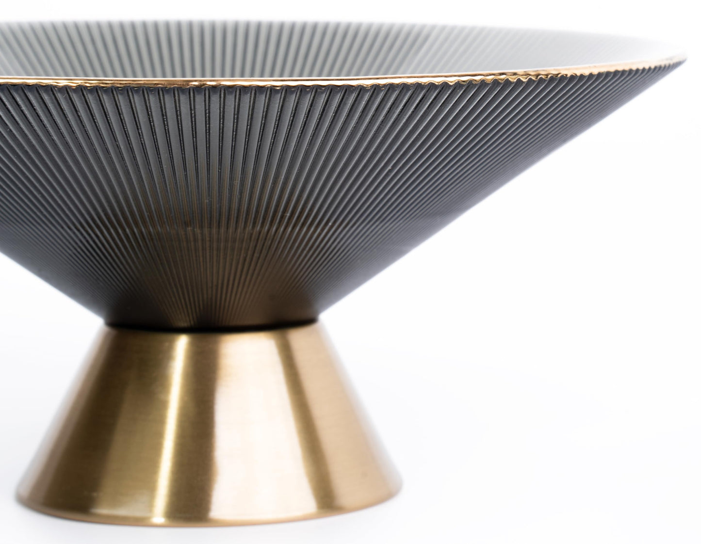 Tapered Glass Decorative Bowl(Gray), 9.8 Inches Handblown Striped Glass Bowl with Gold Trim and Rust Resistant Metal Base,Decor Fruit Bowl for Home Decor,Table Centerpiece,Kitchen Island,Dining Decor