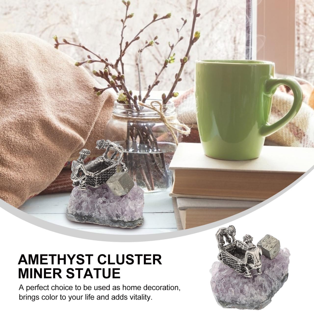GOOHOCHY Natural Amethyst Cluster Ornament Miner Figurine Decor 2.55X2.36X1.65In Crystal Desktop Gemstone Decor for Home and Office Healing