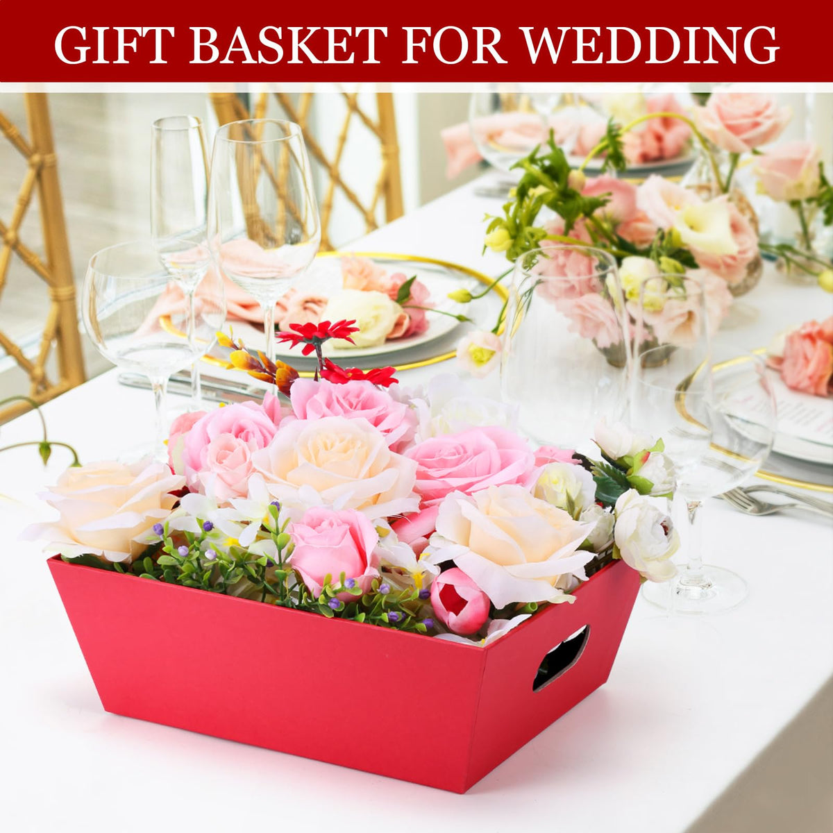 AFOROEOA 6PACK Red Baskets For Gifts Empty, 10x12”Thick Gift Basket with 6Bows 6Bags Empty Gift Baskets for Christmas, Easter, Birthdays, Valentine’s Day Wrapping Gift