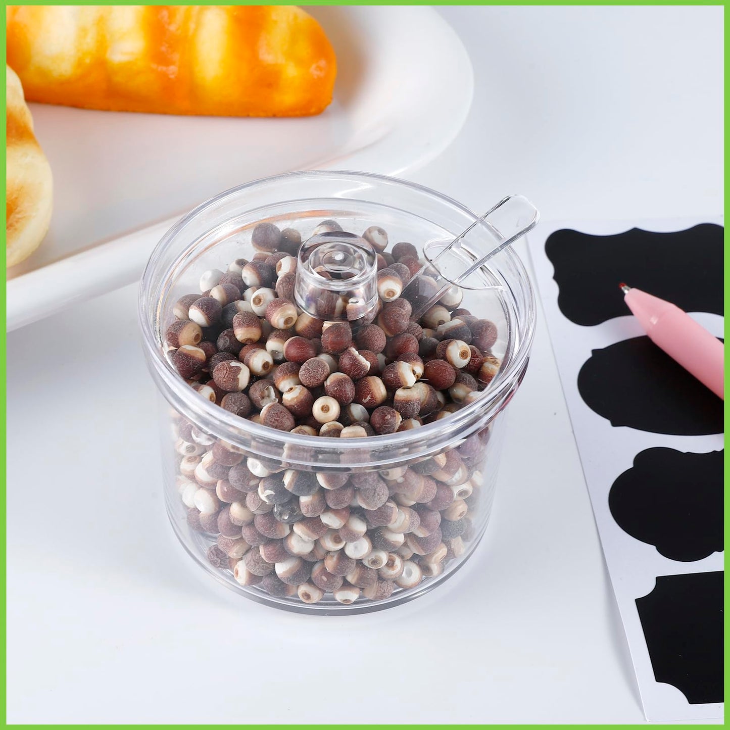 COCPOK 12 Pack Clear Sugar Bowls, 7.1 oz Acrylic Sugar Containers with Lids and Spoons with Tag, Dispenser Salt Bowl for Countertop, Toppings Containers for Serving Condimen Salt Tea Coffee Spices