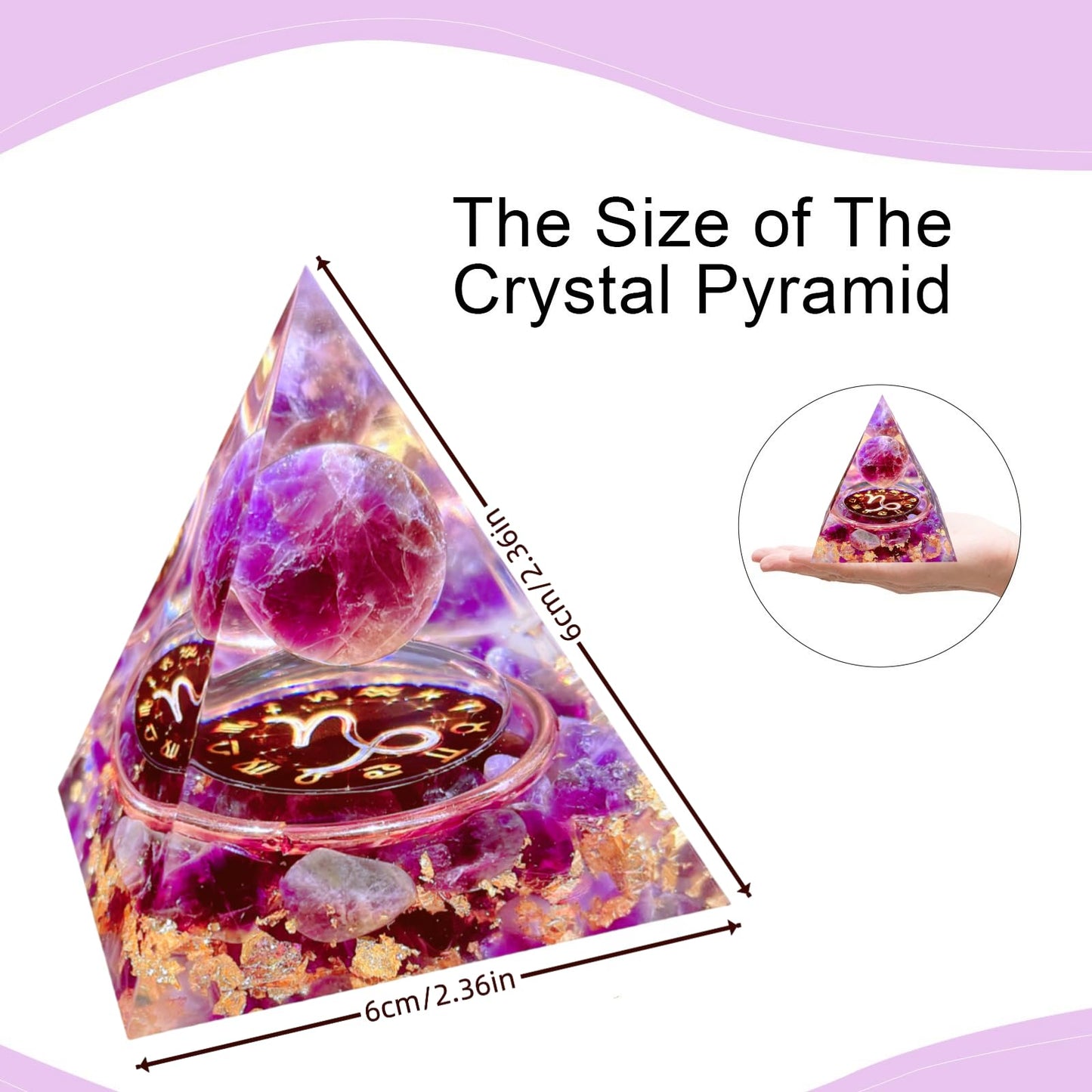 Saefheled Twelve Constellations Capricorn Orgone Pyramid, Natural Amethyst Orgonite Crystal Healing Pyramid for Protection Chakra, Unique Constellation Pyramid for Positive Energy, Money Health (6cm)