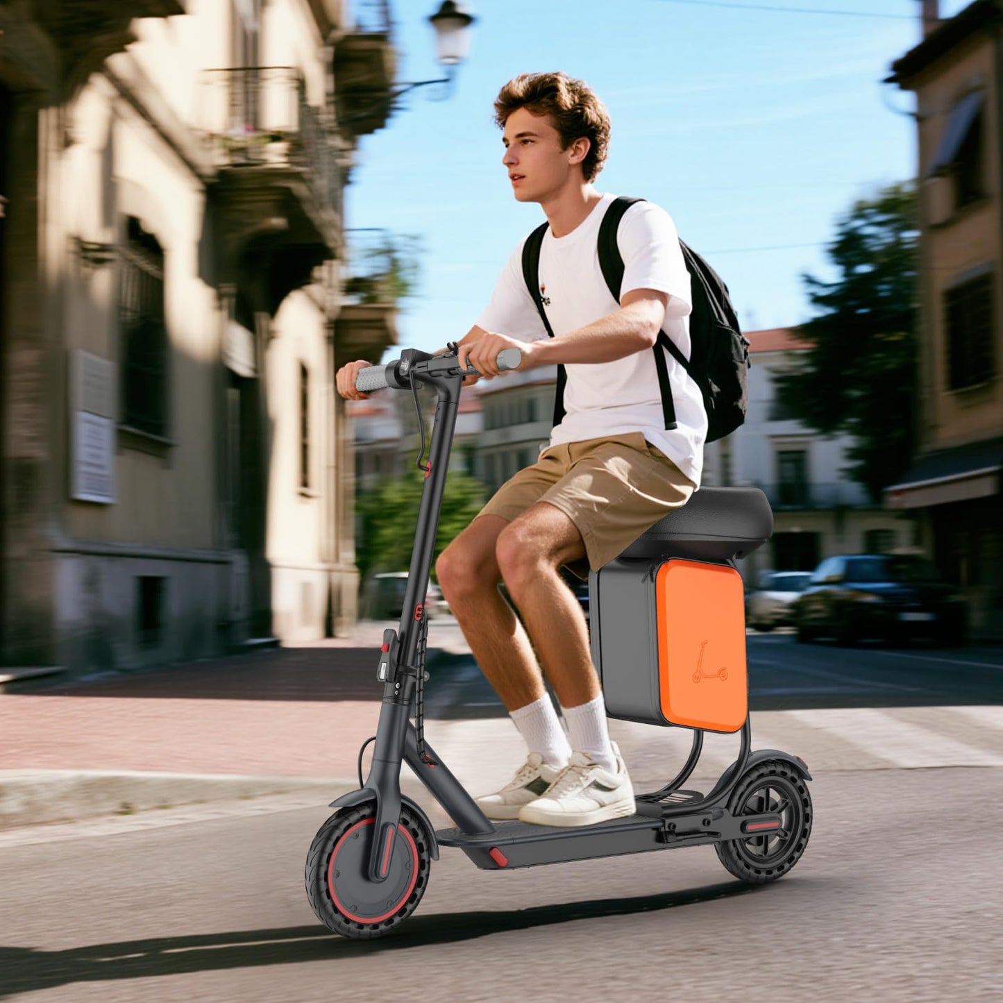 Qlaway Electric Scooter for Adults - 2-in-1 Seat Box, 8.5" Solid Tire, Powerful 350W Motor, Top Speed 19 MPH, Max 16 Miles Ranges, Aluminum Alloy Frame Foldable Commuting Escooter