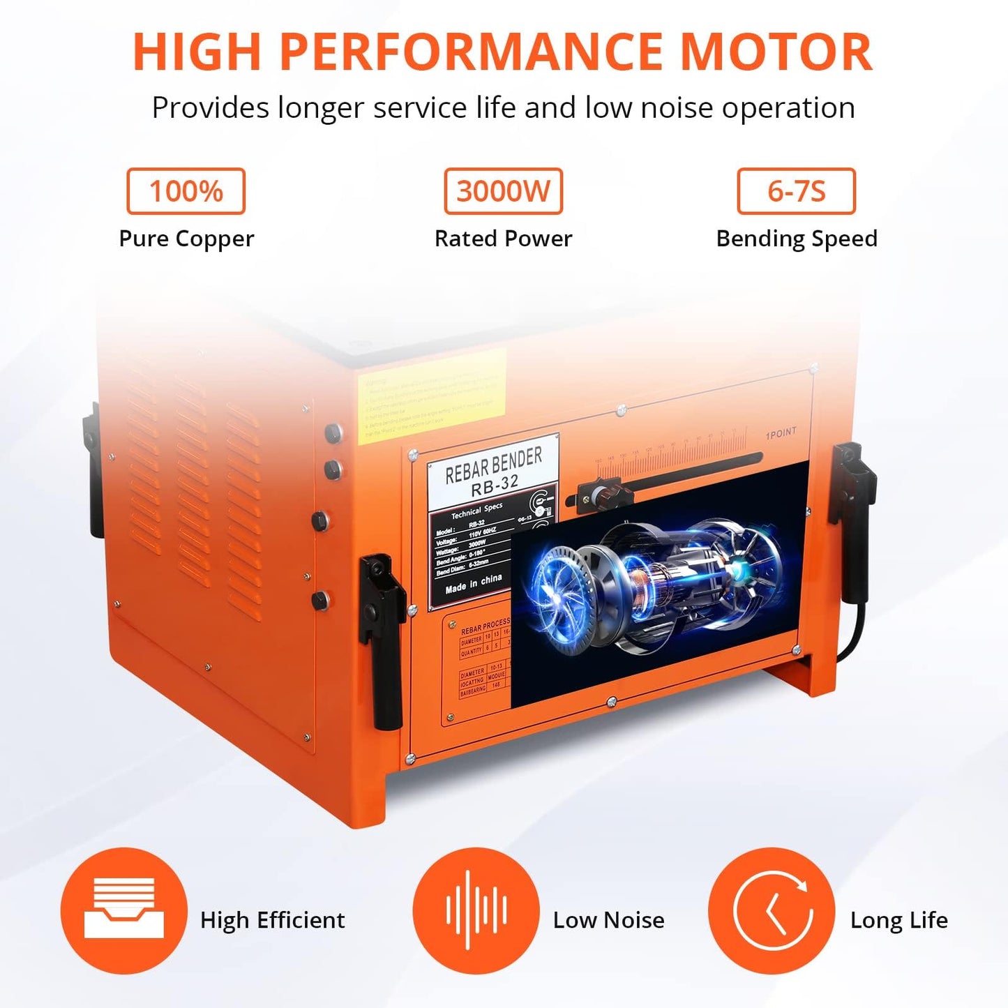 3000W Electric Rebar Bender, High-Speed Bending Machine, Accurate Portable Rebar Bender Tool for 1/4 inch to 1.3 inch Steel Bar with Foot Pedal