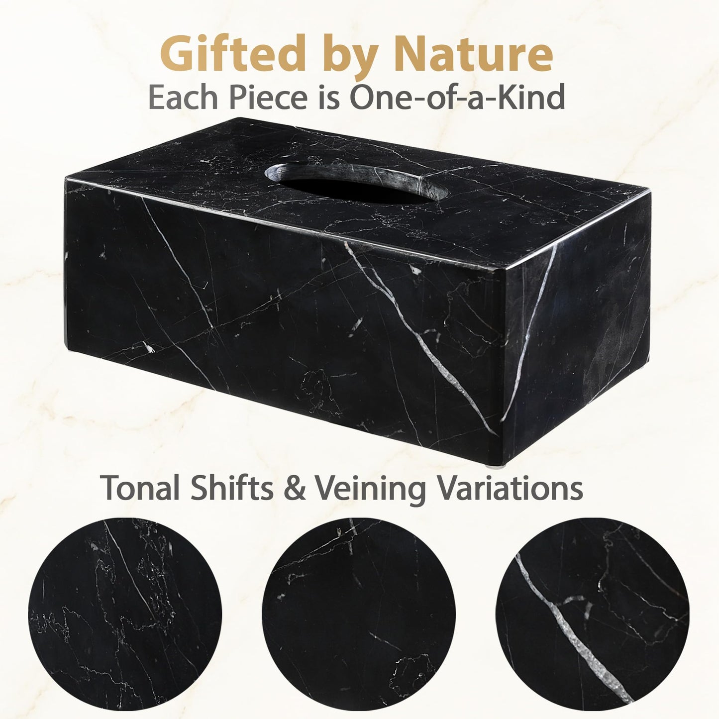 HAMAKAWA Natural Marble Tissue Box Cover, Black Tissue Organizer 10 x 5.5 x 3.9 inch, Heavy Stone Decorative Box, Rectangle Tissue Box Holder for Home Decor, Kitchen, Bathroom, Bedroom