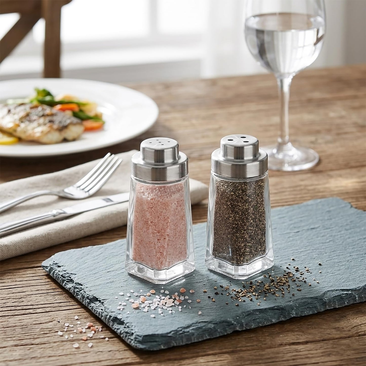 Aelga Glass Salt and Pepper Shakers Set - Pepper Shaker with Big & Small Hole Lid - Elegant Farmhouse Kitchen Decoration(2pcs)