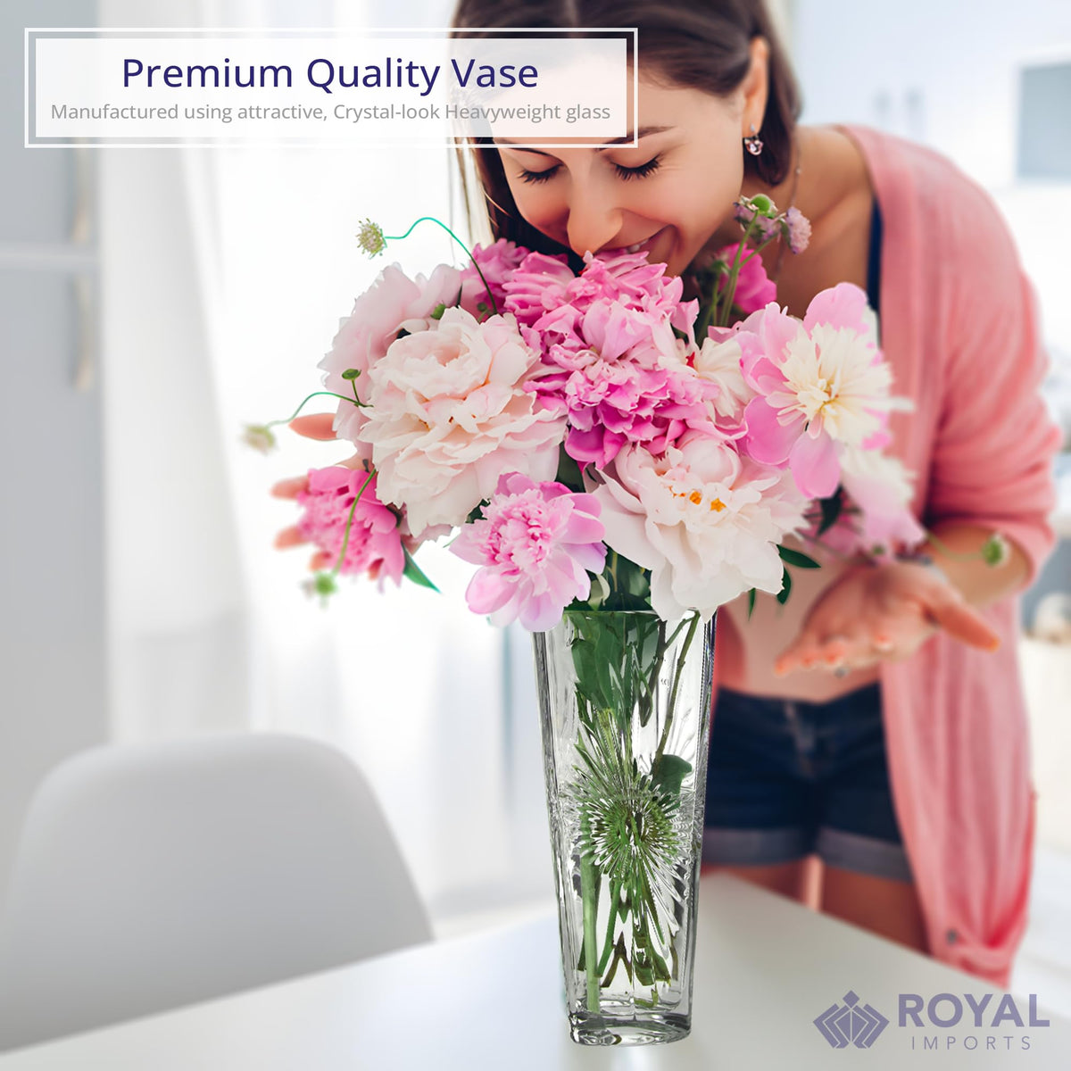 Crystal-Look Glass Flower Vase Centerpieces for Tables 11.5" x 5" Star Design Glass Vase Candle Holders Wedding Decor Vases for Centerpieces, Home & Event Decorations - Royal Imports