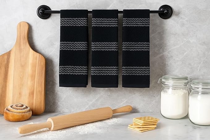 Serafina Home Black Kitchen Hand Dish Towels: Oversized 18" x 28", 100% Cotton