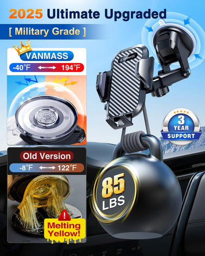 VANMASS No.1 Top BEST Car Phone Holder [Ultimate True Military-grade] Universal Mobile Cell Windscreen Dashboard Cradle Upgraded Suction & Clip Vent Van GPS Vehicle Mount for iPhone All Smartphones