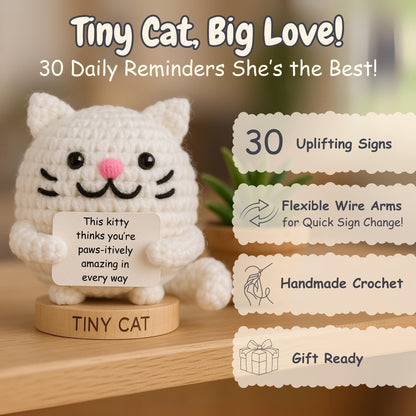 Cat Gifts for Women - Positive Crochet Animal with 30 Cute Signs | Cat Mom Gift for Women for Birthday, Mothers Day | Funny Fur Mama Present Ideas for Cats Lady | Present Idea for Friends, Coworkers