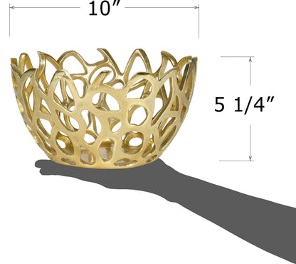Red Co. 10” Decorative Round Aluminum Golden Branch Reef Centerpiece Bowl