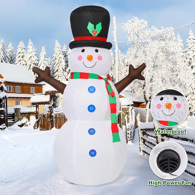 GOOSH 6 FT Inflatable Outdoor Snowman Holiday Decoration Blow Up Snowman with Branch Hand for Yard, Garden, Indoor & Outdoor Parties