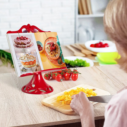 JOGREFUL Adjustable Cookbook Stand, Cast Iron Heavy-Duty Recipe Book Holder, Kitchen Vintage Recipe Book Holder, Reading Rest Holder for Easel/Counter/Books/Magazine/iPad/Bible, Classic Red