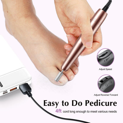 COSLUS Electric Nail Drill File Professional: for Acrylic Gel Dip Powder Nails Portable Nail Machine Kit Manicure Pedicure Tools Polishing Set with Nail Drill Bits Sanding Bands