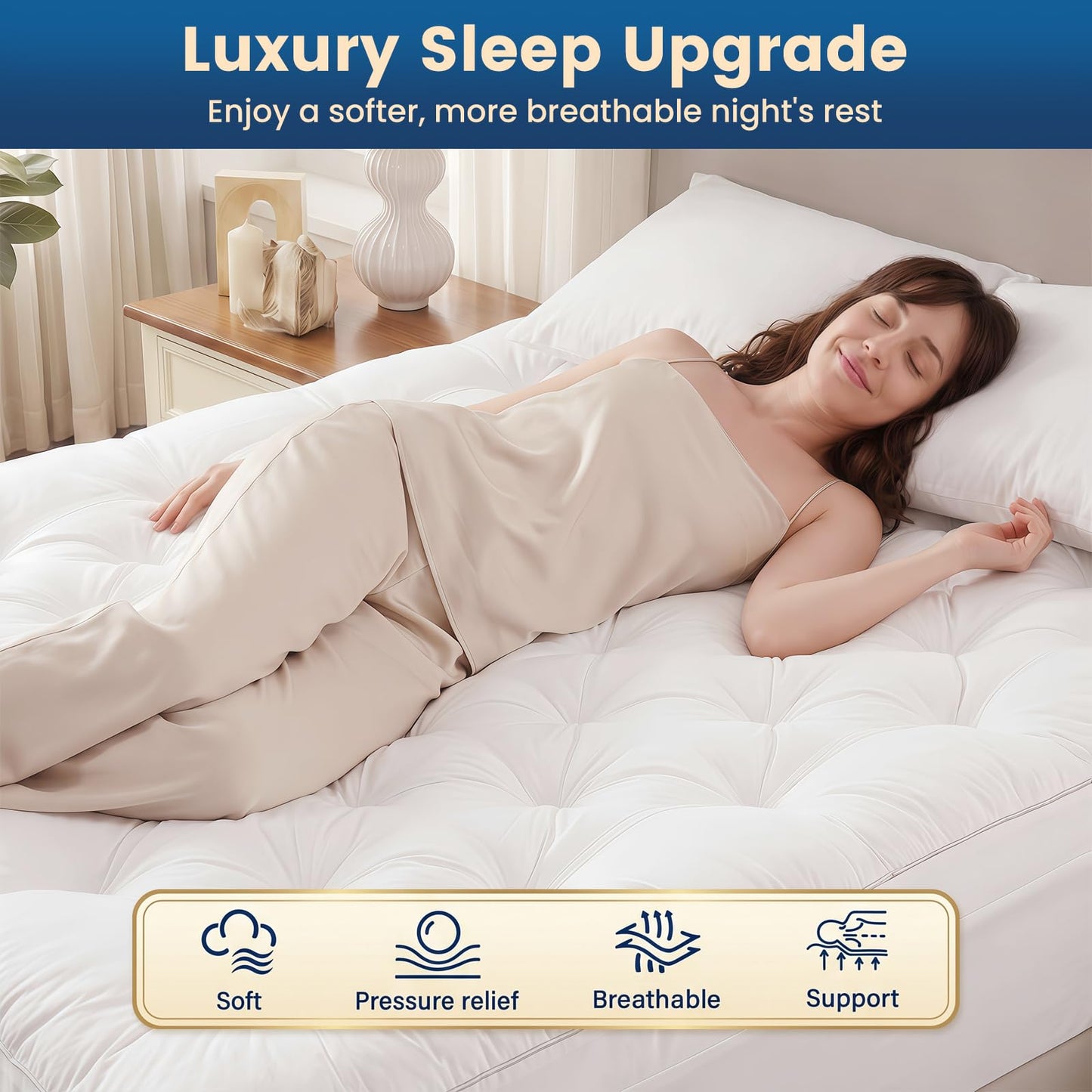 Cosybay 4 Inch Memory Foam Mattress Topper King for Back Pain Relief, Quilted Pillow Top Fitted Mattress Pad with 360° All-Around Elasticized Pocket, 6-21'' Deep Pocket